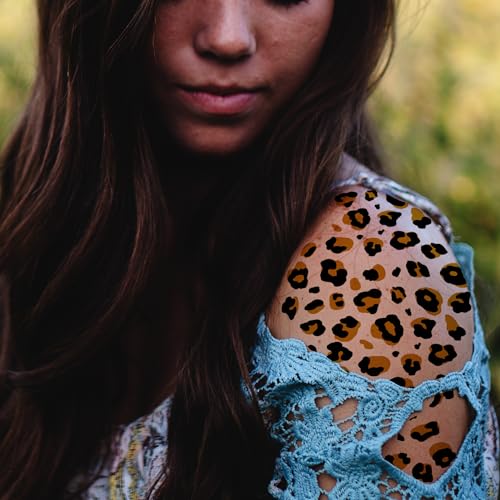 Leopard Print Temporary Tattoos, 6-Sheet Realistic Leopard Skin Tattoo Stickers for Adults and Kids, Perfect for Halloween and Costume Parties (Gold)