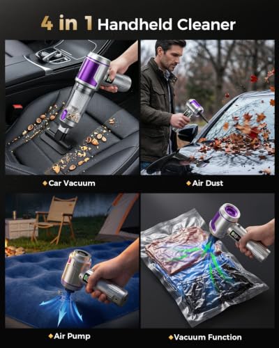Silver Cordless Handheld Car Vacuum - 4-in-1 Portable Mini Cleaner with 22 kPa Suction
