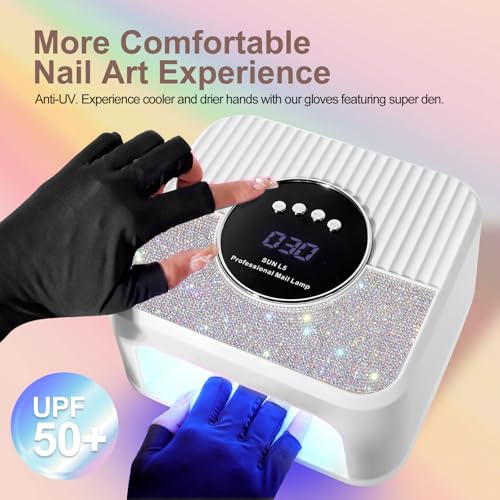 UV LED Nail Lamp Kit for Gel Polish – White, Fast Curing Manicure & Pedicure Set with Gloves
