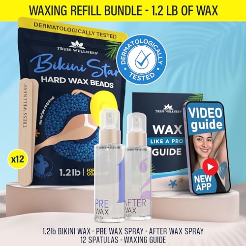 Brazilian Hard Wax for Coarse Hair - Bikini & Underarm Waxing Kit with Pre & Post Spray