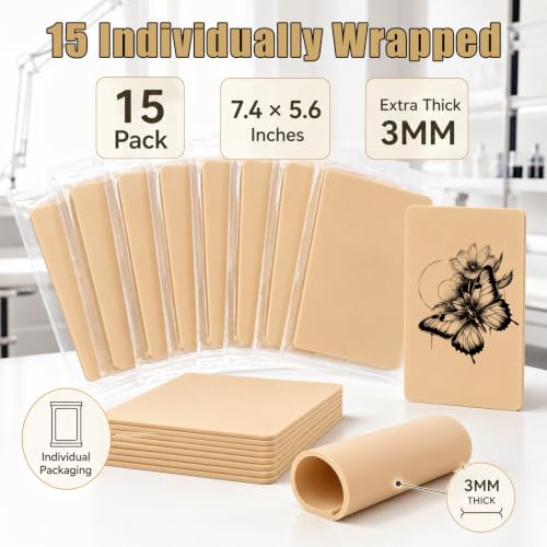Tattoo Practice Skins 15-Pack 3mm Thick Blank Silicone Skin for Lining Shading