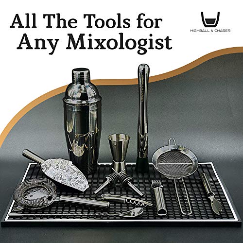Gunmetal Highball & Chaser 13-Piece Cocktail Shaker Set Stainless Steel Bartender Kit