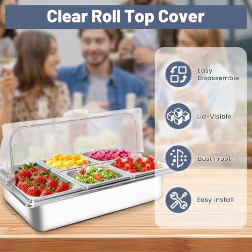 Countertop Food Serving Tray with 5 Pans for Buffet, Salad, Pizza & Cold Food Display