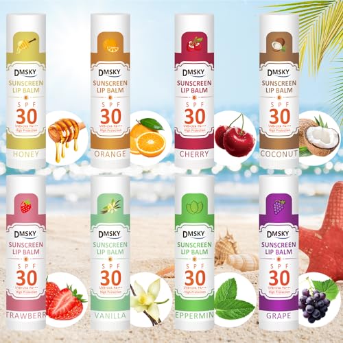 64 Pack SPF 30 Lip Balm Set - 8 Flavors, Bulk Lip Sunscreen with Variation 1 Pack of 64