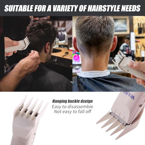 Professional Peanut Clipper Guards Set Compatible with Wahl Peanut, Clipper Guides Replacement - 1/8" to 1/2", 4 Piece Set, White Color
