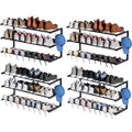 Black 4 Pack Wall Mounted Shoe Rack Adjustable 3-Tier Organizer with Hooks