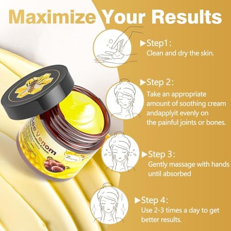 Bee Venom Skin Treatment Cream - Anti Aging Moisturizer with Collagen Boost & Skin Brightening, Bee Venom Sensitive Skin Tightening Care Day & Night Use 2.12 OZ