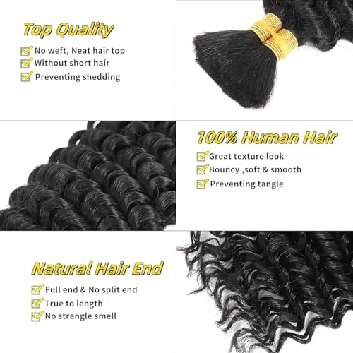 Natural Color 18 Inch Deep Wave Curly Human Hair Extensions Boho Braiding Bundles - Tosiboy