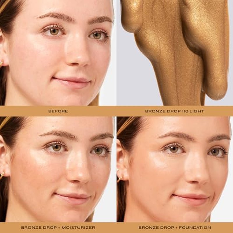 Milani Bronzer- Sun Kiss Bronzing Drops, Conceal + Perfect Liquid Bronzer for Sheer, Weightless Coverage & Hydration enriched with Peptides & Tripeptides - Light