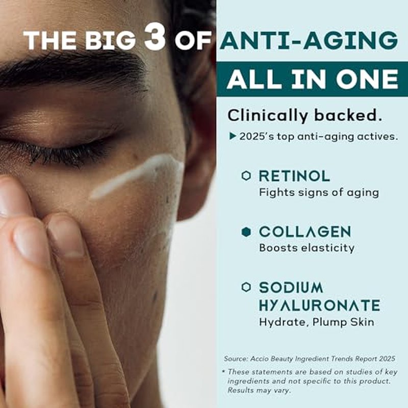 6-in-1 Face Cream for Men: Hydrating Water Based Men Face Moisturizer with Retinol, Collagen, Sodium Hyaluronate - Mens Anti Aging Face Cream for Day and Night Use