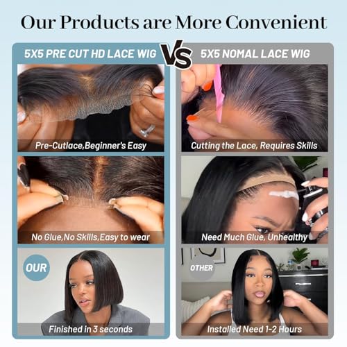 Blonde 8-Inch Human Hair Bob Wig with HD Lace Pre Plucked Glueless Short Style for Black Women