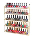 Wood Wall Mount Nail Polish Display Shelf Rack - Holds 60 Bottles, 5 Tiers, Gold & Wood Finish