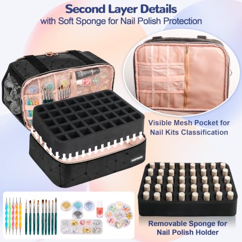 Large Capacity Nail Polish Organizer & Portable Storage Bag with Lamp - Black X Large