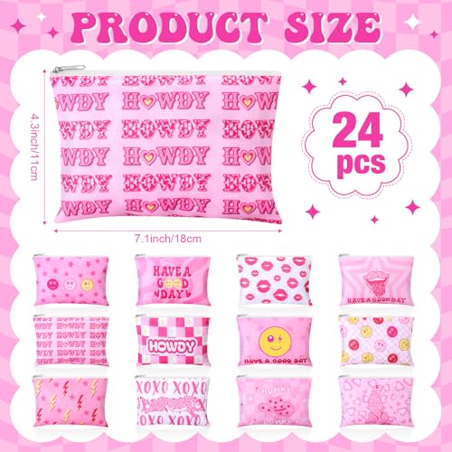 Blosssound 24 Pcs Cosmetic Bags Makeup Bags Bulk Cute Portable Pouches with Zipper Travel Toiletry Organizer Purse Women's Gift Birthday Party Favors(Preppy)