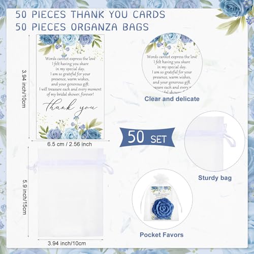 Blue Bridal Shower Favors Set - 50 Rose Compact Mirrors, Thank You Cards & Organza Bags - Variation of THIS listing