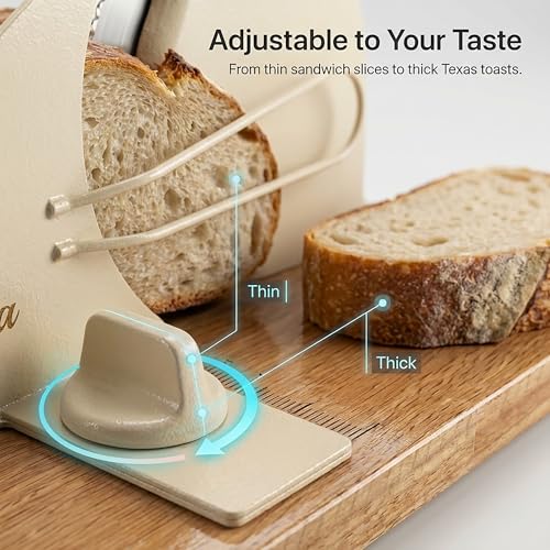 Sourdough Bread Slicer with Hand Crank - Adjustable, Child Safety, Off-White