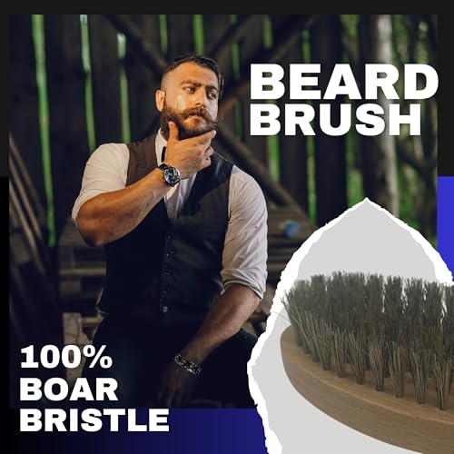 G.B.S Combo Set-3 Piece Kit Oval Wood Brush with Boar Bristles for Beard, Mustache with Bamboo Hard Comb
