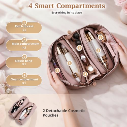 MOT HINN 3-in-1 Travel Makeup Bag Organizer Grey - Detachable Cosmetic Case