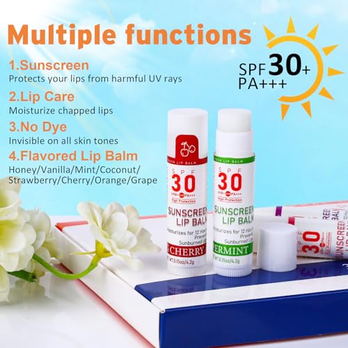 VISRIE SPF 30 Lip Balm Pack 64 pcs | 8 Flavors, Clear, Moisturizing Sun Protection