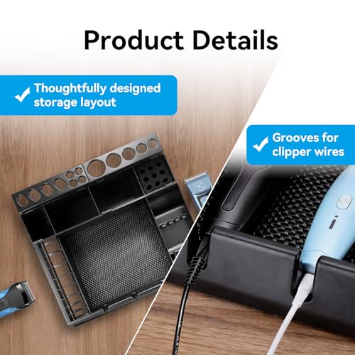 Barber Station Organizer, Barber Clipper Tray Organizer Storage Salon Grooming Station Hairstylist Organizer Clipper Guard Organizer Holder, Detachable Barber Tools Organizer