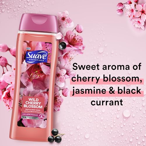 Suave Body Wash Pack of 6, Cherry Blossom and Men's Cedarwood, 18 Oz, With Vitamin E and 10X More Moisturizers