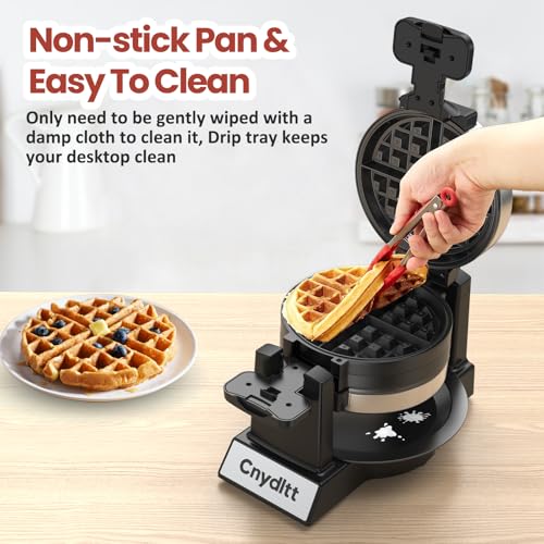 Cnydltt Double Waffle Maker A - 1400W Rotating Belgian Waffle Iron, 2 Slices