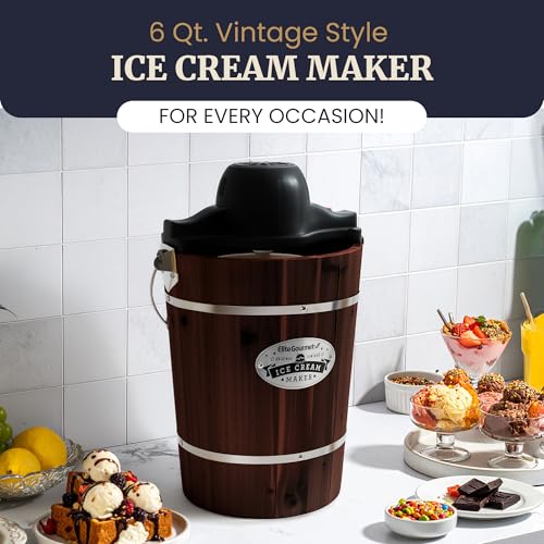 Elite Gourmet Walnut 6 Qt Old Fashioned Ice Cream Maker - Classic Design