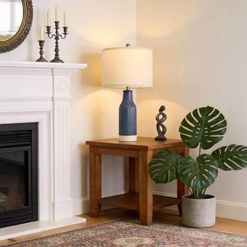 23.5" Bedside Lamps Set of 2, Blue Ceramic Table Lamp for Bedroom