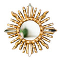 Handmade Small Round Wall Mirror with Bronze Leaf Finish - 6in Sun-Inspired Wood Mirror for Home Decor (Gold)