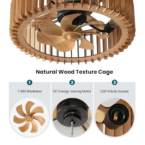 Wooden Flush Mount Ceiling Fan with Light and Remote - Farmhouse Style, Light Wood Variations