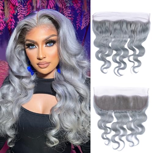 Grey 16 Inch 13x4 Frontal Closure Human Hair Body Wave 180% Density - Variation of THIS listing