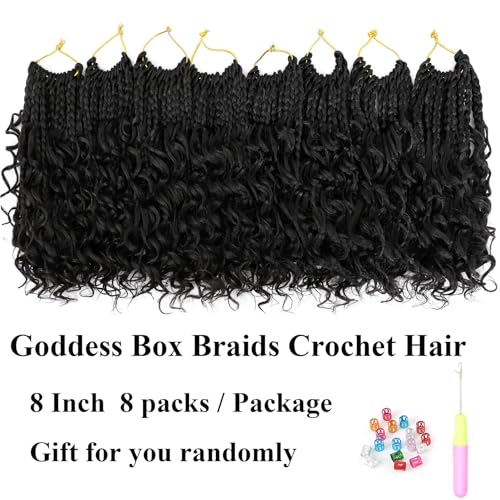 8 Pack Boho Box Braids Crochet Hair Extensions - 1B / 8 Inch Pre-Looped Synthetic