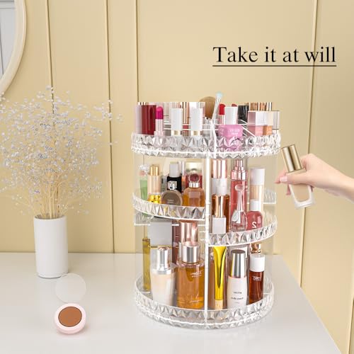 Clear 360 Rotating Makeup Organizer with Large Capacity & Adjustable Shelves - Vanity Storage Rack
