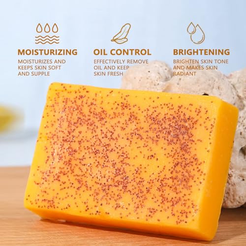Turmeric Soap Bar and African Net Sponge, Organic Turmeric Soap Bar and African Exfoliating Net Sponge for Face, Natural Lemon TurmericFacial Cleanser Soap for Face & Body (2)