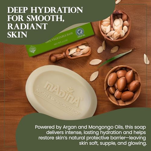 Madina Argan & Mongongo Soap Bar ? Hydrating, Deep Moisturizing, Antioxidant, Natural Oils, Gentle Cleanser for Face & Body, For Dry & Sensitive Skin, 6 Pack (3.5 oz Each)