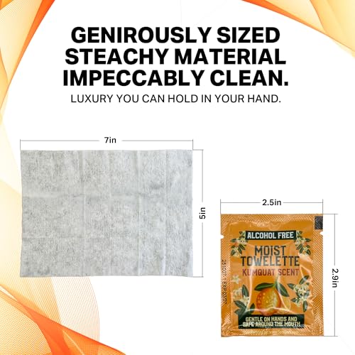 Individually Wrapped Hand Wipes, Alcohol-Free Wet Wipes For Sensitive Skin, Plant-Derived Hand & Face Cleansing, Kumquat Scented, Lunchbox & Travel Packets, 10 Pack - (Made In USA)