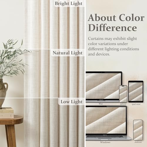 LuxuNap Birch 40W x 100L Linen Pleated Floor-to-Ceiling Curtains Set - 4 Panels