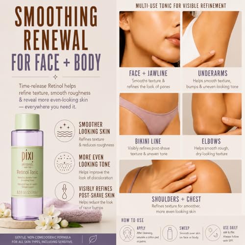 Pixi Retinol Tonic 8.5 Fl Oz - Smoothing & Firming Facial Toner with Peptides