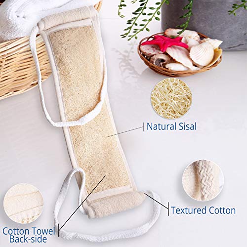 Coimoon Set (Made in Europe)- Exfoliating Organic Loofah Face Pads And Shower Sponge with Natural Pumice Stone, Loofa, Puff Sponge Scrubber Body For Men and Women (4 Piece Set, Natural)