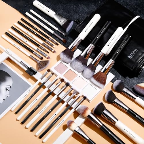 DUcare 31Pcs Pro Makeup Brush Set with Organizer - White & Black