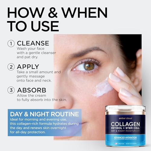 Collagen Cream for Face with Stem Cells Retinol Hyaluronic Acid Niacinamide (1.7 Oz) / Retinol Serum for Face (1Oz)