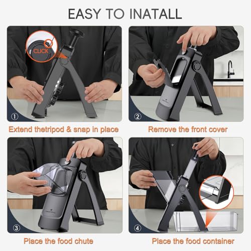 ONCE FOR ALL Safe Mandoline Slicer Pro 4th Gen Black with Large Container & Airtight Lid