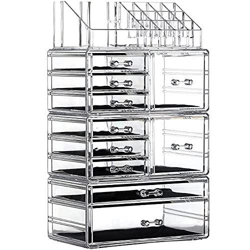 Clear Makeup Drawer Organizer Set - Stackable Acrylic Storage for Vanity & Beauty Products