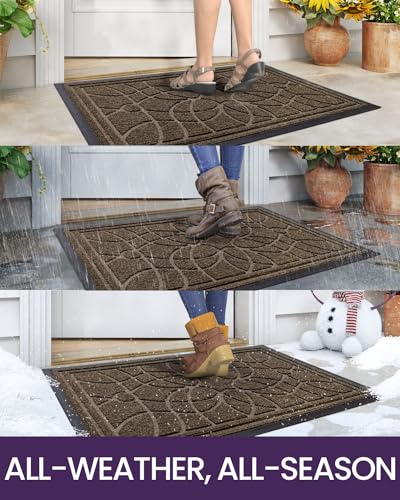 Brown Outdoor Front Door Mat 3x5 Heavy Duty Non Slip Entrance Rug - Rectangular 35" x 59"