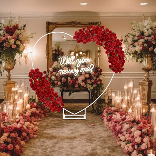 Large 6.6ft Metal Heart Arch Neon Sign for Marriage Proposal - White, 16.5 x 9.8 Inches