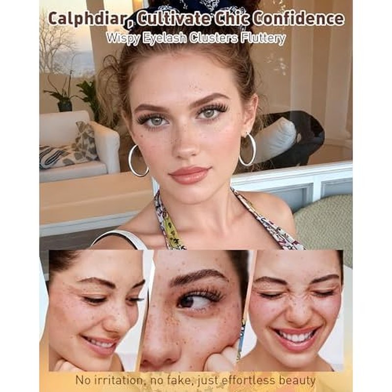 Calphdiar Eyelash Clusters 30D+40D+50D+60D+80D+100D Lash Clusters Wispy Individual Lashes 476PCS D-curly Lash Extension 10-16MM Natural Lashes Clusters DIY Cluster Eyelash Extensions