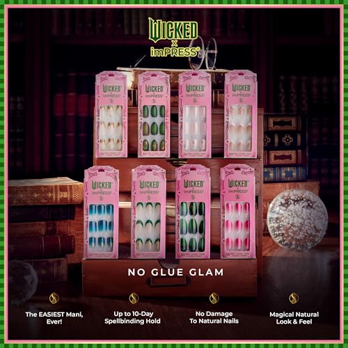 WICKED X imPRESS Press On Nails, ¡®Jolly Old Shiz¡¯, Multicolor, Medium Coffin, New Improved Adhesive, Up To 10 Day Hold, Includes 30 Fake Nails, 1 Prep Pad, 1 Manicure Stick, 1 Mini File