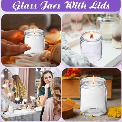 24 Pack 8 oz Clear Glass Candle Jars with Black Lids - Reusable Storage Containers