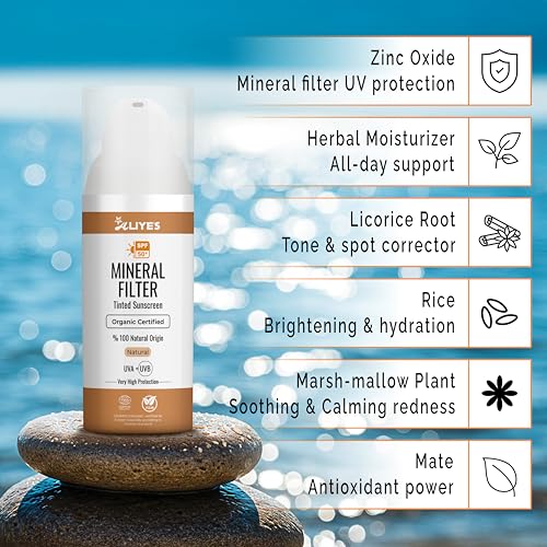 Aliye¡¯s Tinted Organic Sunscreen SPF 50+ | Ecocert Cosmos Certified | 100% Mineral & Vegan Sun Protection | Safe for Sensitive Skin | 50ml (Natural)