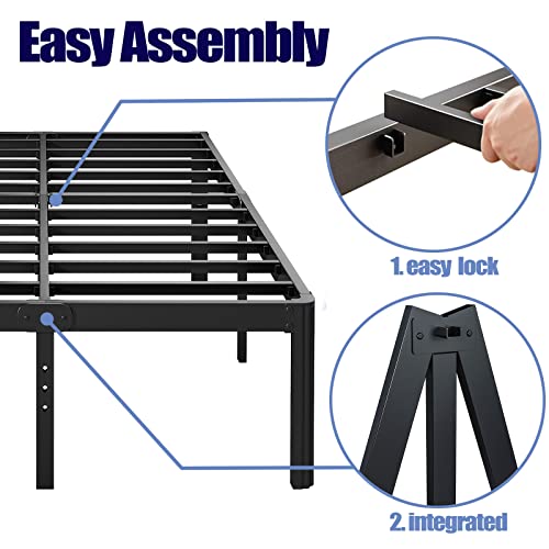 Full Size Platform Bed Frame 18 Inch Heavy Duty No Box Spring Needed - Black